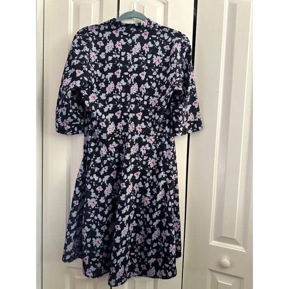 Derek Lam 10 Crosby x RTR Navy Floral Print A-Line Dress With 3/4 Sleeves & V-Ne - Picture 9 of 9